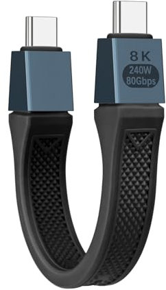 Seminer 240W Cavo Piatto Corto da USB-C a USBC（13CM）, Compatibile con Thunderbolt 5/4 da 80Gbps, Ricarica Veloce, OTG e Supporto per Display 8K per Tutti i Dispositivi Type-C-Nero