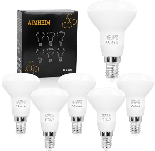 AIMHEIM Lampadine LED E14 Dimmerabile, 5W LED Faretto Luce Bianco Naturale 4000K Equivalente a 50W, Lampade R50 LED Nessun Sfarfallio, Confezione da 6