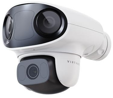 virtavo TL1 Telecamera Wi-Fi Esterno, Tripla Lente con Panorama 160° + PTZ 360°, Visione Notturna a Colori Starlight, Rilevamento AI Avanzato, Audio Bidirezionale, IP66, Senza Abbonamento Obbligatorio
