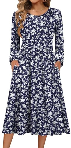 Zeagoo Dresses for Women UK Winter Long Sleeve Dress Crew Neck Midi Dresses | Ladies Tunic Dresses | Elegant Knitted Dress | Autumn A Line Dresses | Casual Lightweight Dress with Pockets | S-XXL