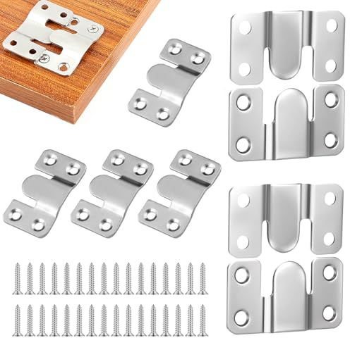 8 Stück Schwerlast Bilderrahmen Aufhänger Edelstahl mit 32 Schrauben | 54×30mm, Ineinandergreifender Bildaufhänger, Unterputz Verdeckte Halterung , für Foto, Spiegel, Wandhalterung, Möbelverbinder