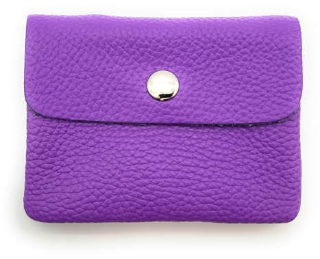 Mini Geldbörse Leder Made in Italy | Echtes Rindleder | Kompakt 11x8,5cm | 50g leicht | 3 Fächer | Druckknopf | Damen Herren | Münzfach Scheinfach | Portemonnaie (Lila)