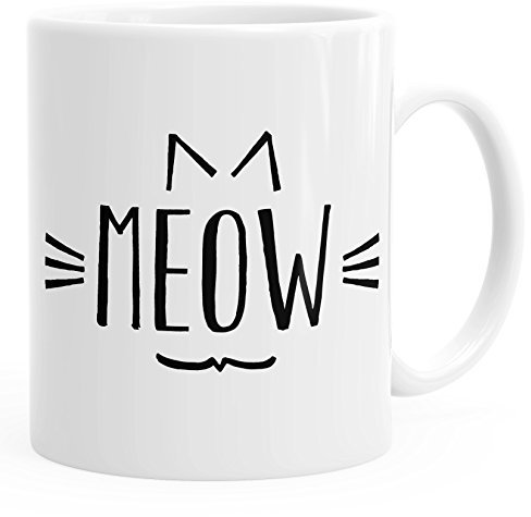 MoonWorks Kaffee-Tasse Katze Meow MIAU Cat Teetasse einfarbig weiß Unisize