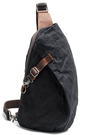 Neuleben Wasserdicht Schulterrucksack aus Canvas Vintage Unisex Herren Klein Sling Rucksack Schultertasche Umhängetasche Outdoor Sport Freizeit (Schwarz)