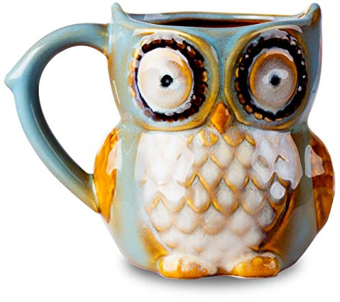 Greencherry Cute Owl Coffee Mug 12 oz for Coffee Tea Cyan Cute Owl Morning Coffee Ceramic Mug (Cyan)