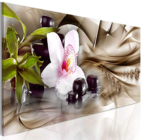 decomonkey Bilder Blumen 150x50 cm XXL 1 Teilig Leinwandbilder Bild auf Leinwand Vlies Wandbild Kunstdruck Wanddeko Wand Wohnzimmer Wanddekoration Deko Zen Stein Orchideen Buddha Spa