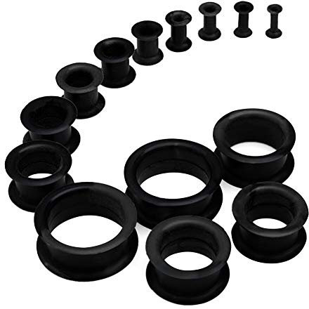 WBRWP Lot de 20/28 écarteurs d'oreille de 8 g à 2,5 cm – Bouchons et tunnels creux en silicone dur – Écarteurs d'oreille pour piercing corporel, Silicone