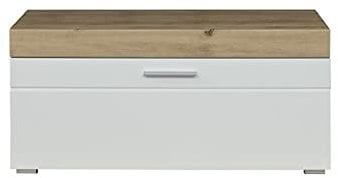 trendteam smart living - Amanda - Sitzbank - Asteiche/Weiß Hochglanz - Schuhschrank mit 1 Klappe und 2 Fächern - (BxHxT) 91 x 42 x 38 cm - silberfarbener Griff - Kratzfest