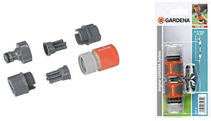 Gardena Schlauch-Regner-Anschlussset: Anschluss-Armaturen für Schlauch-Regneranfang und -Ende, Original Systemteile (5316-20) & Kupplungs-Satz: Schlauchkupplung 13 mm (1/2) und 15 mm (5/8)