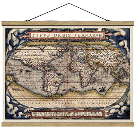 Stoffbild Posterleisten Historische Weltkarte Typus Orbis Terrarum 60x80cm Eiche