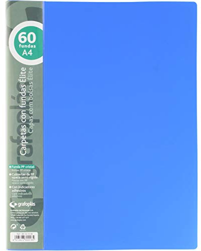 Grafoplás 98141330 Elite Ordner mit Hüllen, halbstarrer Einband, A4, Blau
