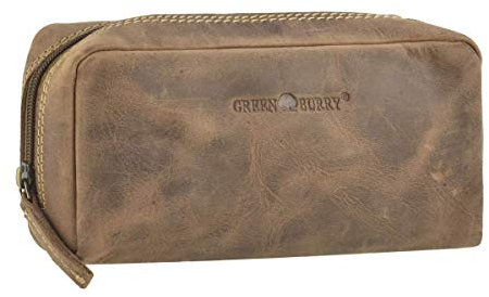 Greenburry Kosmetiktasche Kosmetiketui Leder Stitetui Schlamperetui Utilitycase Vintage antik braun