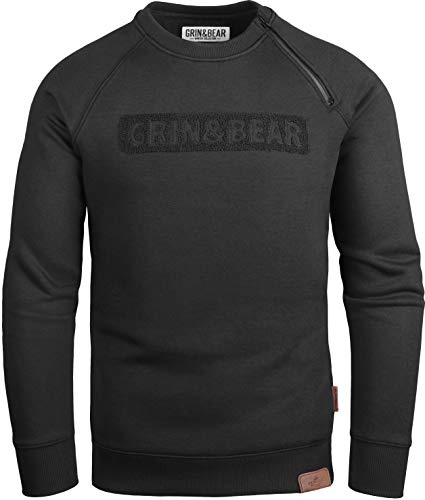 Grin&Bear GEC541 Sweat à capuche col ras de cou pour homme avec fermeture éclair en caoutchouc, Noir , L