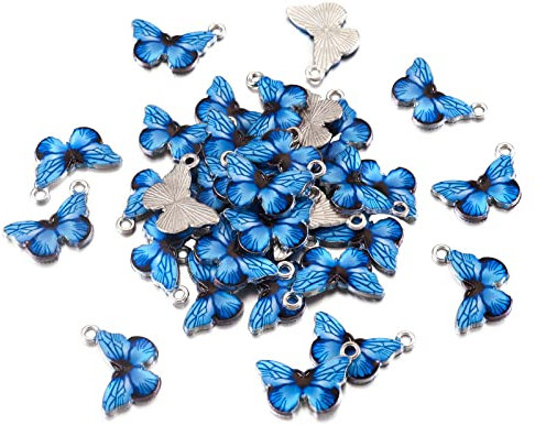 100 Stück Emaille-Schmetterling-Charm-Anhänger platiniertes Metall 13,5 x 20 mm für DIY Armbänder Halsketten Schlüsselanhänger Schmuckherstellung