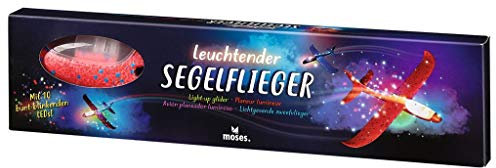 Moses. Leuchtender Segelflieger mit LED-Beleuchtung in Rot, Leichter Bausatz für Kinder, 47 cm Länge, umweltfreundliches Segelflugzeug