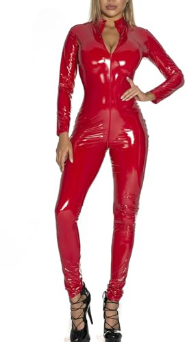 AIEOE Cosplay Jumpsuit Stripper Outfits Costume Women Scale Catsuit Bodycon One Piece Fancy Out Red
