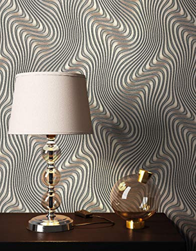 NEWROOM Tapete Anthrazit Vliestapete Leicht Glänzend - Mustertapete Grafisch Gold Illusion Linien Grafiktapete Geometrisch inkl. Tapezier-Ratgeber