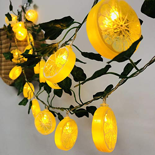 Riaxuebiy Zitrone Lichterkette 20LED Lichterketten Girlandenkranz Künstliche Grüne Blattblumen Valentinstag Party Hochzeit Garten Weihnachtsdekor Raum Innen Draussen Dekoration (Zitrone-B, 2m/20LED)
