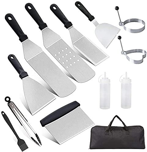 12Pcs Grillspachtel Set, AMZMUKAUP Grillwender BBQ Werkzeugset Edelstahl mit Tragetasche, Perfektes für Grillen im Freien, Vatertag, Geburtstag, Weihnachten, Teppanyaki und Camping