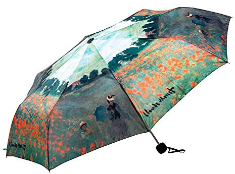 LUCKYWEATHER Regenschirm Taschenschirm klein Mini Damen Motiv Monet Mohnblumenfeld I Regenschirme mit UV-Schutz