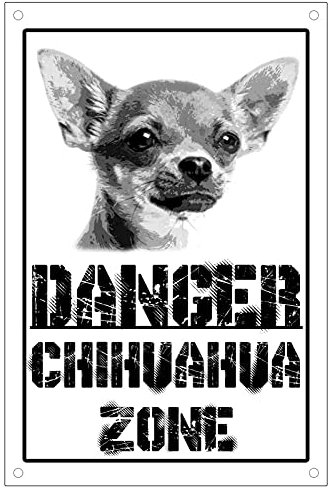 CARTELLO ATTENTI AL CANE - Danger CHIHUAHUA zone - Con Adesivo in Vinile e Pannello in Forex (Pannello 5mm Stampato)