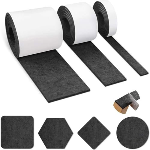 Chair Leg Floor Protectors,3 Rolls Felt Pads for Furniture Feet Self Adhesive Pads Anti-Slip Furniture Pads Floor Protectors Pads Furniture Felt Pads for Table Chair Bed Sofa Legs(Black)