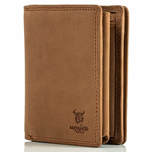 MATADOR XXL Leder Geldbörse Portmonee Herren Viele Fächer | Karten Geldbeutel Portemonnaie Herren mit RFID Blocker & Geschenk-Box | Brieftasche Geldtasche Ledergeldbörse Männer Handmade Hell Braun