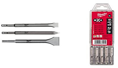 Lot de 3 forets SDS Plus Milwaukee 4932430001 & 4002395374915 Foret MX4-4 Taillants SDS-Plus, Argent