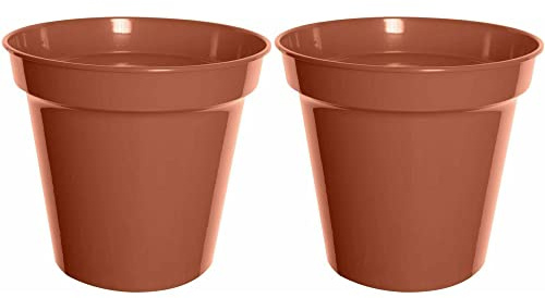 MUSAN 20cm Plastic Round Terracotta Pot - Indoor & Outdoor Garden Patio Herbs Flower Planters Container - Premium Quality Lightweight Planter Pots - Multi Purpose Plants Gardening Nursery Plant (2)