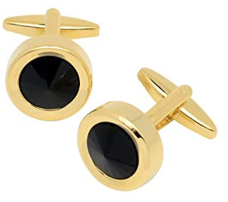 Jonwo Rund Kristall Manschettenknöpfe für Herren In Geschenkbox Silber und Gold Manschettenknöpfe Men Cufflinks Hochzeit Hemd Manschetten Tanzparty Ferien Jubiläum Kleid (Golden Schwarz)