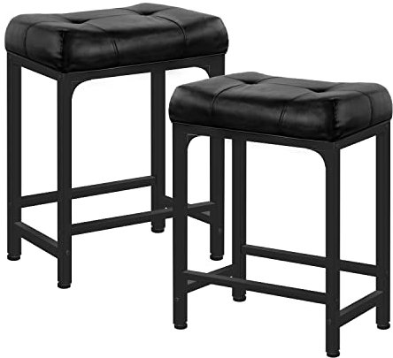 Aheaplus Taburetes de bar Juego de 2, taburetes de altura de 24 pulgadas, taburetes de bar de piel sintética con base de metal, reposapiés, taburetes industriales para comedor, isla de cocina,