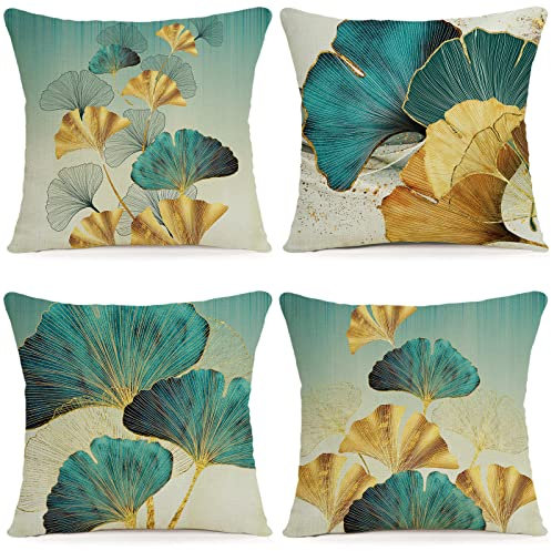 ZWJD Kissenbezug 40x40 4er Set Outdoor Kissen Dekokissen Leinen Kissenhülle Kissenbezüge Geometrische Muster Kissenhüllen für Sofa Wohnzimmer Zierkissen 40x40 A050-16