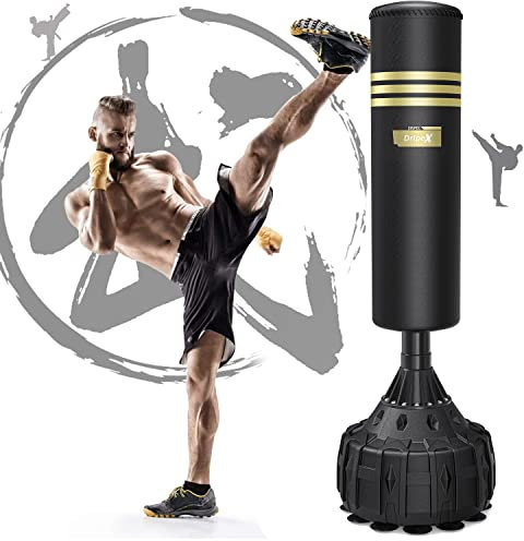 Dripex Sac de Frappe sur Pied 165 cm Sac de Boxe pour Adulte Punching Ball Autoportant avec 19 Ventouses Équipement pour Boxe, Kick-Boxing, Arts Martiaux, MMA