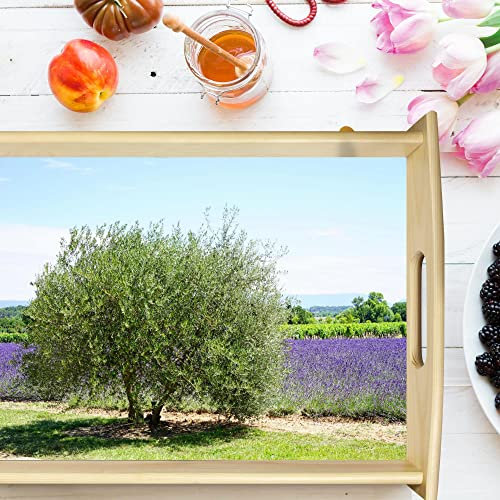 VERO HOME 13260 Holz-Tablett | Motiv Natur Olivenbaum und Lavendel | Servier-Tablett für jeden Anlass | Maße: 48 x 36 cm