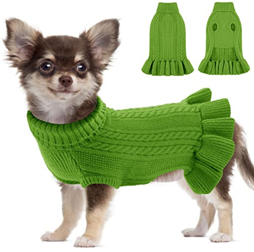 Rollkragen Hund Kleider Pullover Jacke, Haustier Katze Hundepullover, Winter Hund Prinzessin Kleid Haustiermantel Hundebekleidung für Herbst Winter, Green XXL