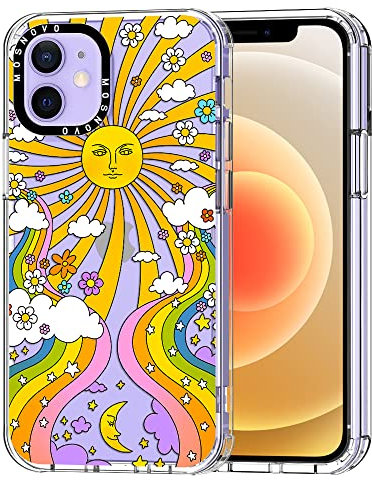 MOSNOVO für iPhone 12 / iPhone 12 Pro Hülle – Durchsichtige, schlanke, stoßfeste TPU+PC-Handyhülle, [6,6 Fuß Fallschutz/Anti-Abziehen] - 70er Jahre psychedelische Groovy-Kunst