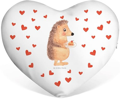 Mr. & Mrs. Panda Herzkissen Igel Kuchenstück - Geschenk, lustige Sprüche, Torte, Herzform, Dekokissen, Tiermotive, Gute Laune, Tiere, Backen Geschenk