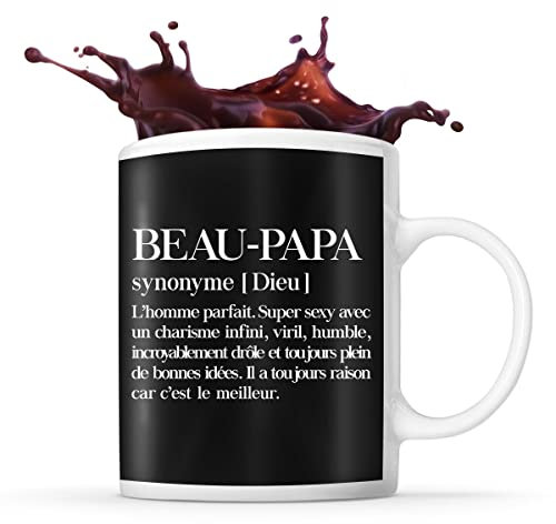 Planetee Tasse noir Définition Beau-Papa | Mug original pour beau père idéal pour cadeau de noël et anniversaire