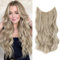 Ms Taj Invisible Secret Wire Extensions 50cm,Aschblonde Extensions lange mit Einstellbarer Größe,ein Stück Synthetik lockiges Haarverlängerungen Clip in Haarteile für Frauen