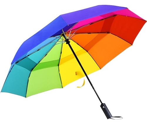 YUEMING Regenschirm Taschenschirm Sturmfest, Regenbogen Taschenschirm mit Auf-Zu-Automatik,9 Rippen Windsicherer Sturm Taschenschirm Schirm für Herren und Damen, Klein, Leicht Kompakt