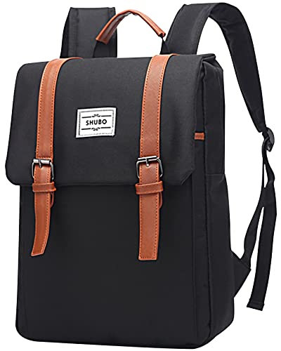 Lizbin Vintage Laptop Backpack for Women, Slim Laptop Backpack for Men, College Backpack, Water Resistant Travelling Backpack, Fashion Business Bag, Casual Daypack, Fits 15.6Inch Notebook (Black)