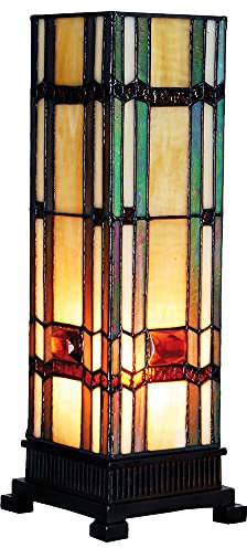 HAES DECO - Tiffany Tischlampe 12x12x35 cm Beige Grün Glas Rechteck Tiffany Schreibtischlampe Tiffany Lampen