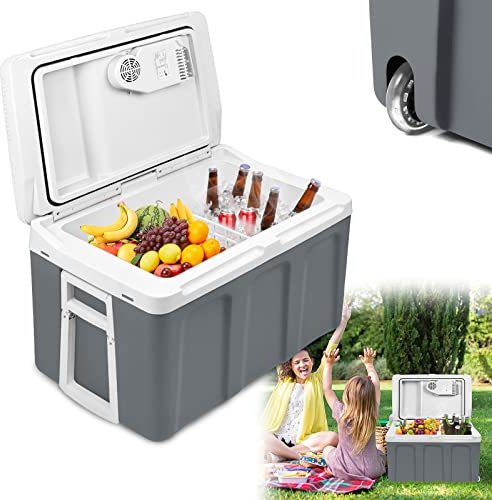 XMTECH Elektrische Kühlbox Auto, 48L Kühlbox 12V 230V mit Kabel & Rollen, ECO- und MAX-Modus, Elektrisch Kühlschrank Elektrokühlbox Kühlboxen für Camping, Auto, LKW, Reisemobil, Boot & Steckdose