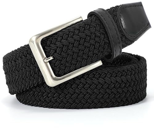 JasGood Geflochtener Elastischer Gürtel für Damen Herren, Unisex Stoffgürtel Stretchgürtel Dehnbarer Gürtel für Jeans Hosen, Schwarz, 130cm