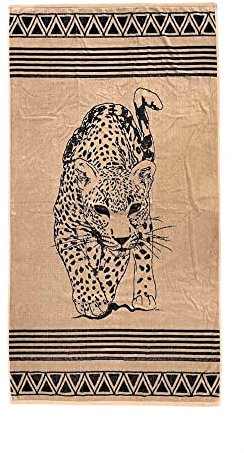 Strandtuch Muster Wild 90 x 165 cm Strandtuch 100 % Baumwollfrottee Beach Towel (Taupe Leopard)