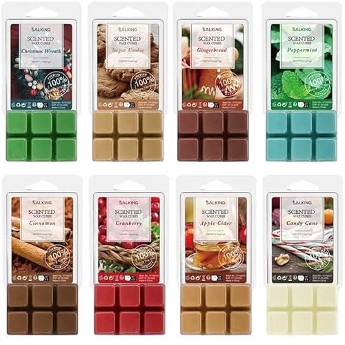 SALKING Winter Duftwachs Wax Melts für Duftlampe, 100% Sojawachs Raumduft Duftkerze, Wax Melts für Kerzen Wärmer, Weihnachtskranz und Lebkuchen Düfte Geschenk Set für Halloween, Weihnachten, 8 Düfte