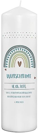 PhotoFancy® - Personalisierte Taufkerze mit eigenem Foto und Namen bedrucken lassen - Tauf-Kerze selbst gestalten - 29 cm Höhe - Design 'Regenbogen'