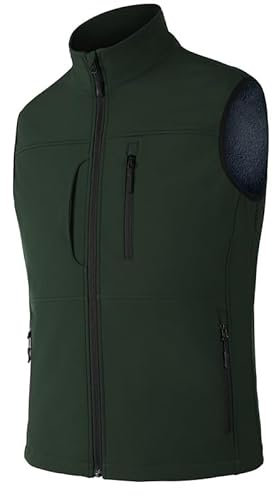Zzkouine Gilet softshell leggero e traspirante da uomo, autunno e inverno, gilet da pesca con 5 tasche, senza maniche, per tempo libero, escursioni, lavoro, ricerca-green-M
