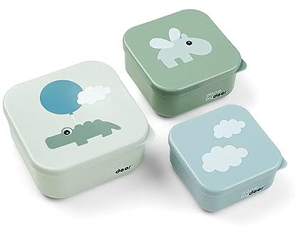Done by Deer Snackbox-Set 3-er Pack Happy clouds Grün - Praktischen Snackboxen in drei verschiedenen Größen - Box: 100% PP, Deckel: 100% PE in Lebensmittelqualität