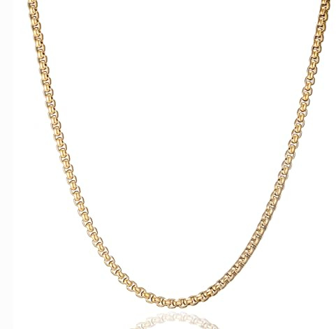 AFSTALR Herren Damen Edelstahl Gold kette Halskette Venetian Link Necklace Edelstahlkette Ohne Anhänger Collier 4mm-70cm Box Ketten für Männer Schmuck Herrenkette Chain